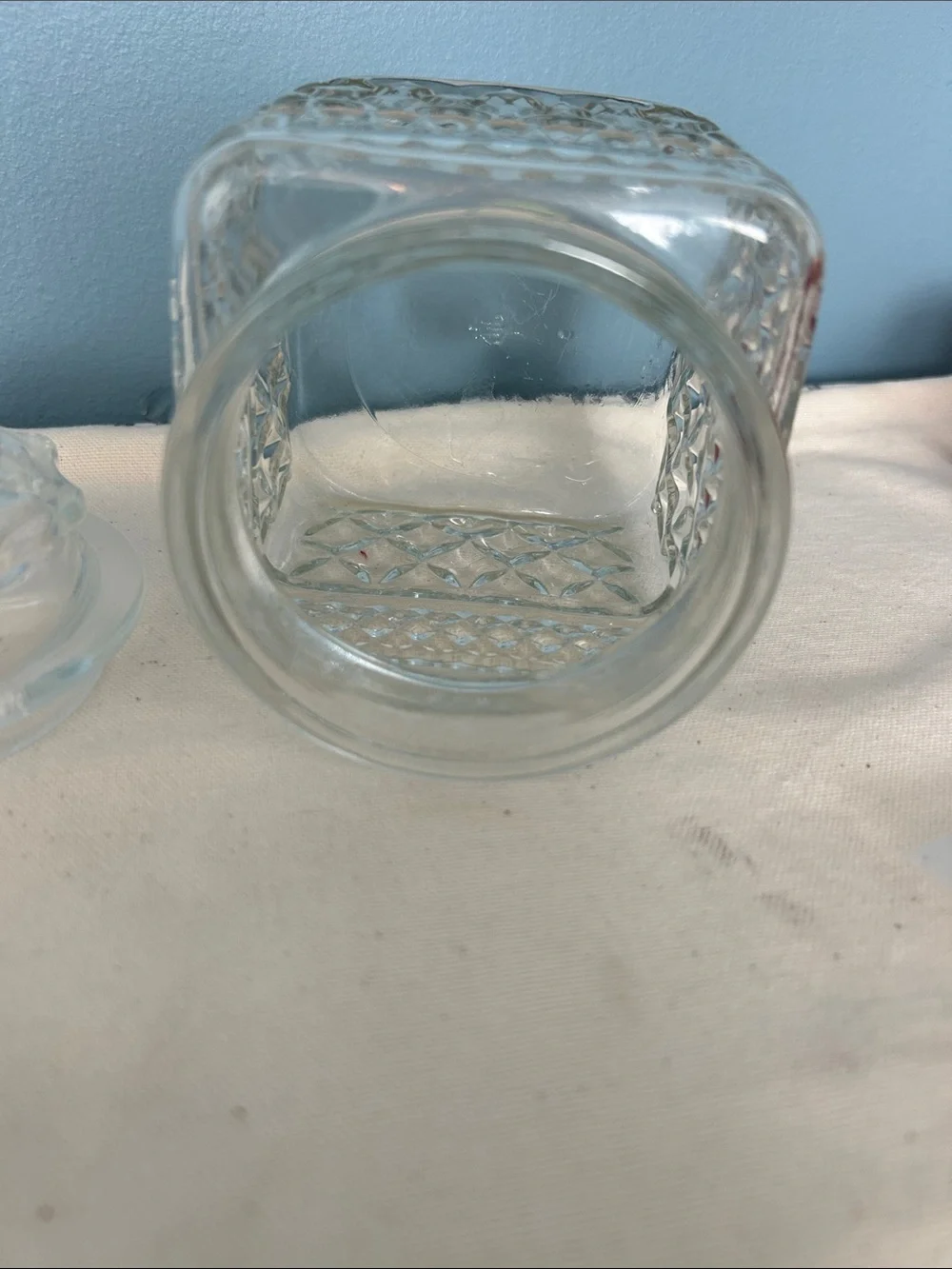Vintage Anchor Hocking Clear Cut Glass Decorative Canister , Candy Dish